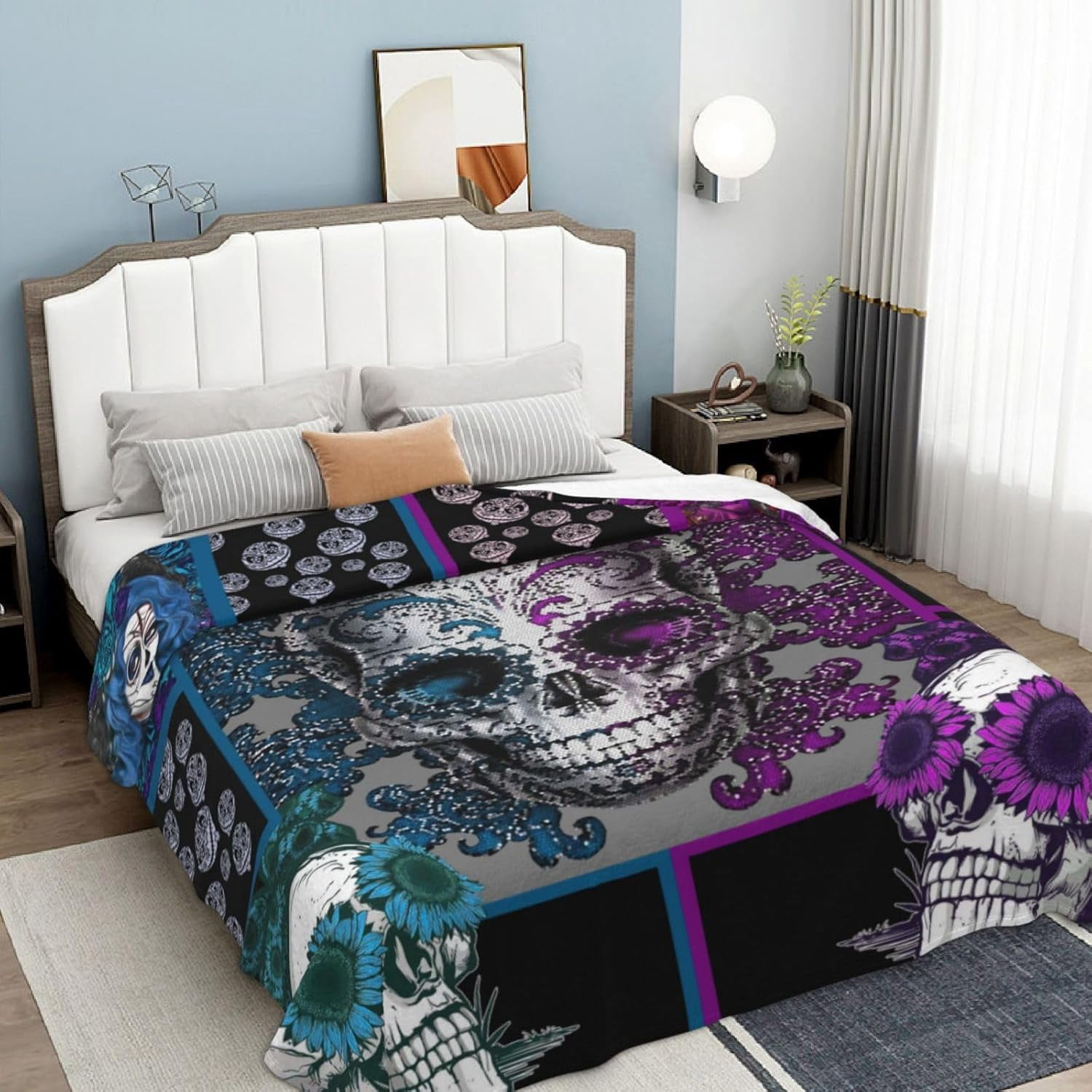 Skull Blanket for Men Women Purple Skull Bed Blanket Soft Cozy Throw Blanket 80"x60" Flannel Fleece Blankets and Throws Lightweight Warmth Blanket for Halloween Kids Couch Bed Home Decor
