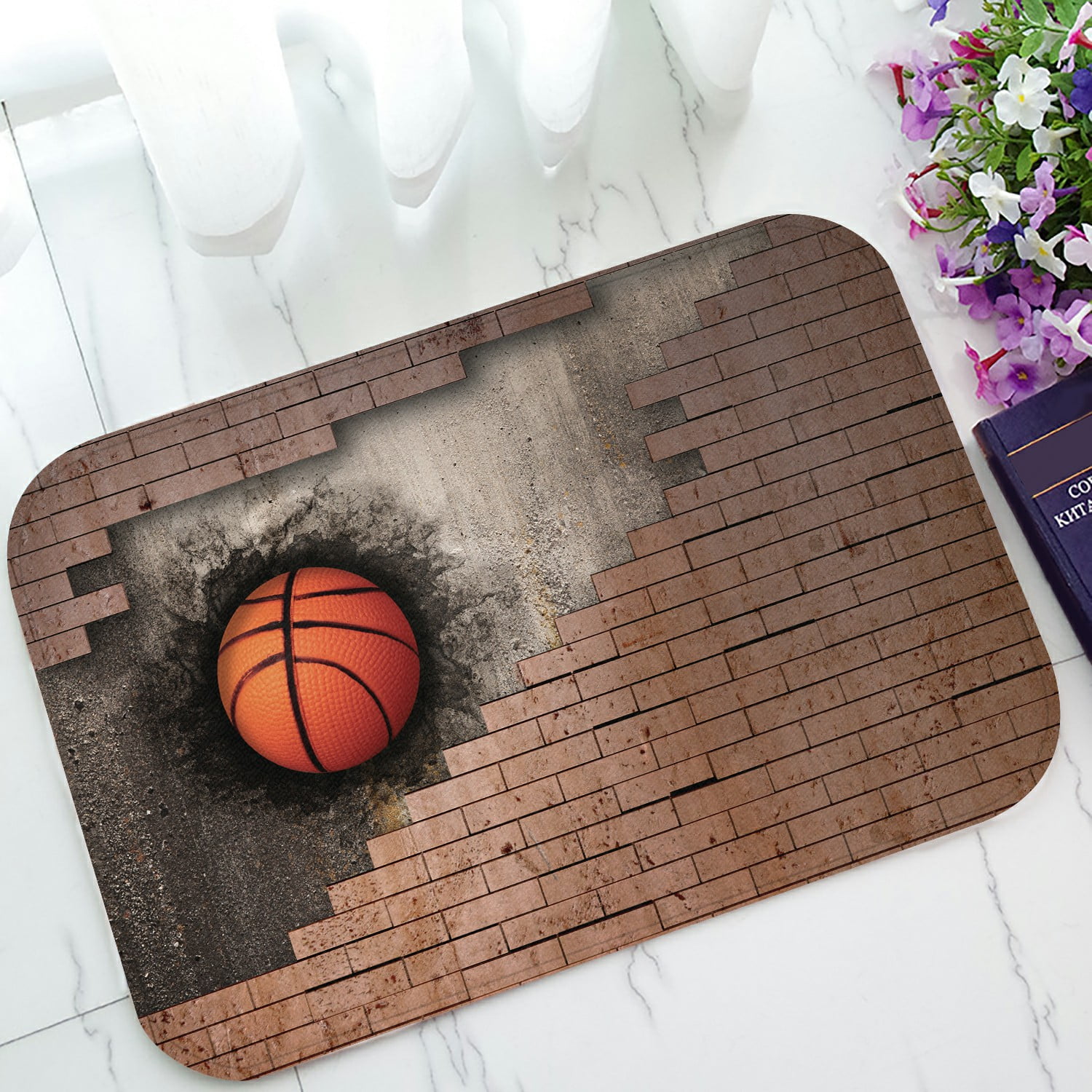 ABPHQTO Basketball Embedded In A Brick Wall Doormat Entrance Rug Area