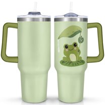 Cute Cartoon Frog 40 Oz Tumbler with Handle Lid and Straw, Stainless Steel Double Walled Vacuum Insulated Cup, Cute Anniversary Wedding Birthday Gifts Tumbler for Women Men Friends Outdoor Indoor