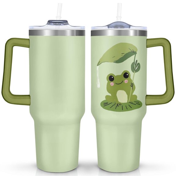 Cute Cartoon Frog 40 Oz Tumbler with Handle Lid and Straw, Stainless Steel Double Walled Vacuum Insulated Cup, Cute Anniversary Wedding Birthday Gifts Tumbler for Women Men Friends Outdoor Indoor