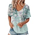 thumbnail image 3 of YOIAVAIOY Women's V Neck Short Sleeve T Shirts Lightweight Floral Printed Blouses Summer Casual Loose Dressy Outfits Multicolor L, 3 of 7