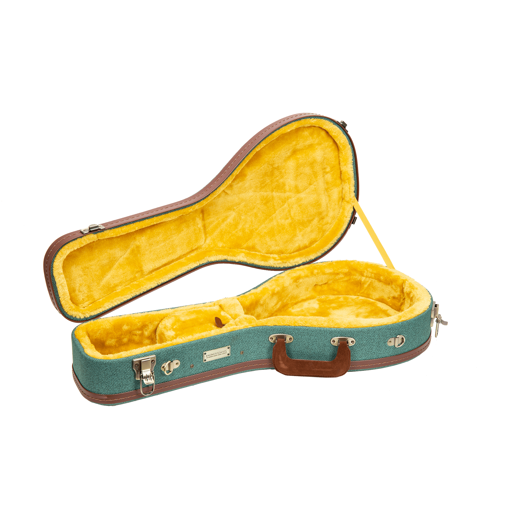 Crossrock Master Series- Wooden A-style Mandolin Case- Security Lock, Genuine Leather Handle, Reinforced Hardware, Metal Feet, Storage Space- Malachite Blue