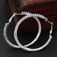 thumbnail image 4 of Farfi 1 par de pendientes circulares con diamantes de imitación, joyería de aleación, pendientes de aro grandes para mujer para fiesta de cumpleaños, 6 cm, plata, 4 of 5