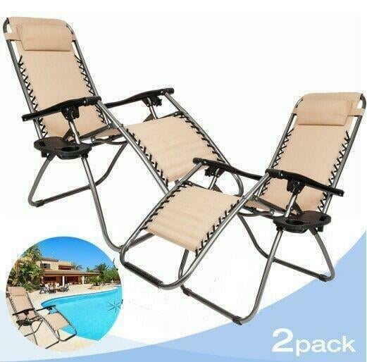 2X Outdoor Folding Zero Gravity Chair Lounge Beach Patio Recliner with Canopy 