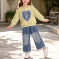 thumbnail image 5 of DJDLJWCJ 2 Piece Girls Casual Outfit Sets Cute Print Long Sleeve Crewneck Sweatshirt Elastic Waist Wide Leg Pants Set Yellow Size 2T, 5 of 6