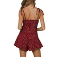 thumbnail image 2 of Womens Spaghetti Strap Tie Ruffle Short Jumpsuits Summer Floral Wide Leg Rompers, 2 of 3