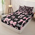 thumbnail image 2 of Manfei Pink Coquette Bow Zipper Full Size Comforter Sets with Fitted Sheet and 2 Pillowcases For Girls,Cute Polka Dot Bowknot Zipper Bedding Set For Kids,Black Reversible,4-Piece, 2 of 7