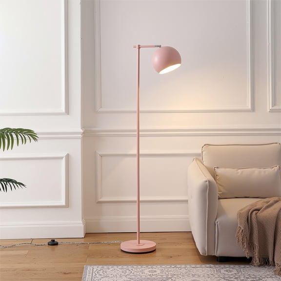 Eva 58.5" Mid-Century Pink Metal Floor Lamp with Modern Adjustable Globe Shade and Foot Switch for Living Room
