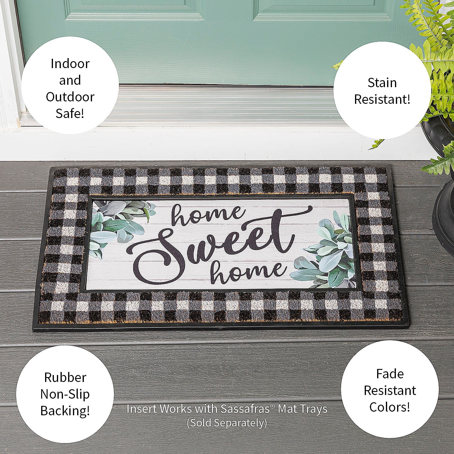 Evergreen Home Sweet Home Eucalyptus Sassafras Indoor Outdoor Switch Doormat 1'10"x10" Multicolored