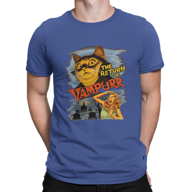 Camisetas de gato vampiro para hombre, camisetas divertidas de gato el retorno de Vampurr, camiseta de manga corta con cuello redondo, Tops de algodón 4XL 5XLAzul