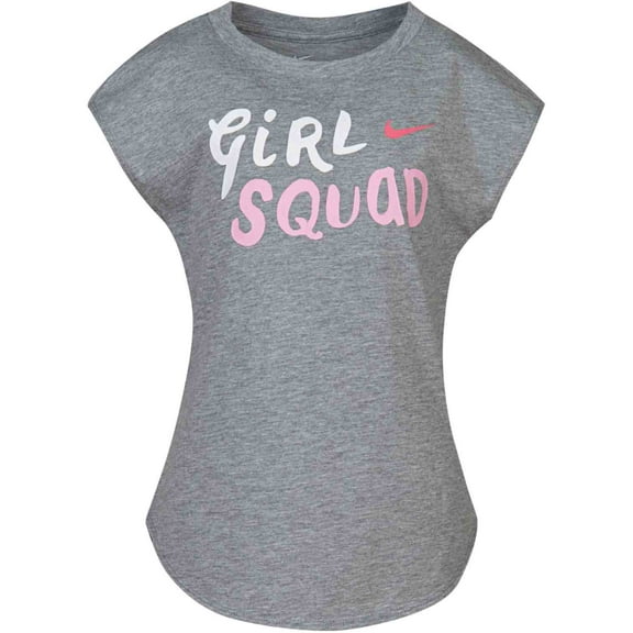 Nike Girls Gray & Pink Girl Squad Swoosh Athletic T-Shirt Work Out Shirt Tee 4