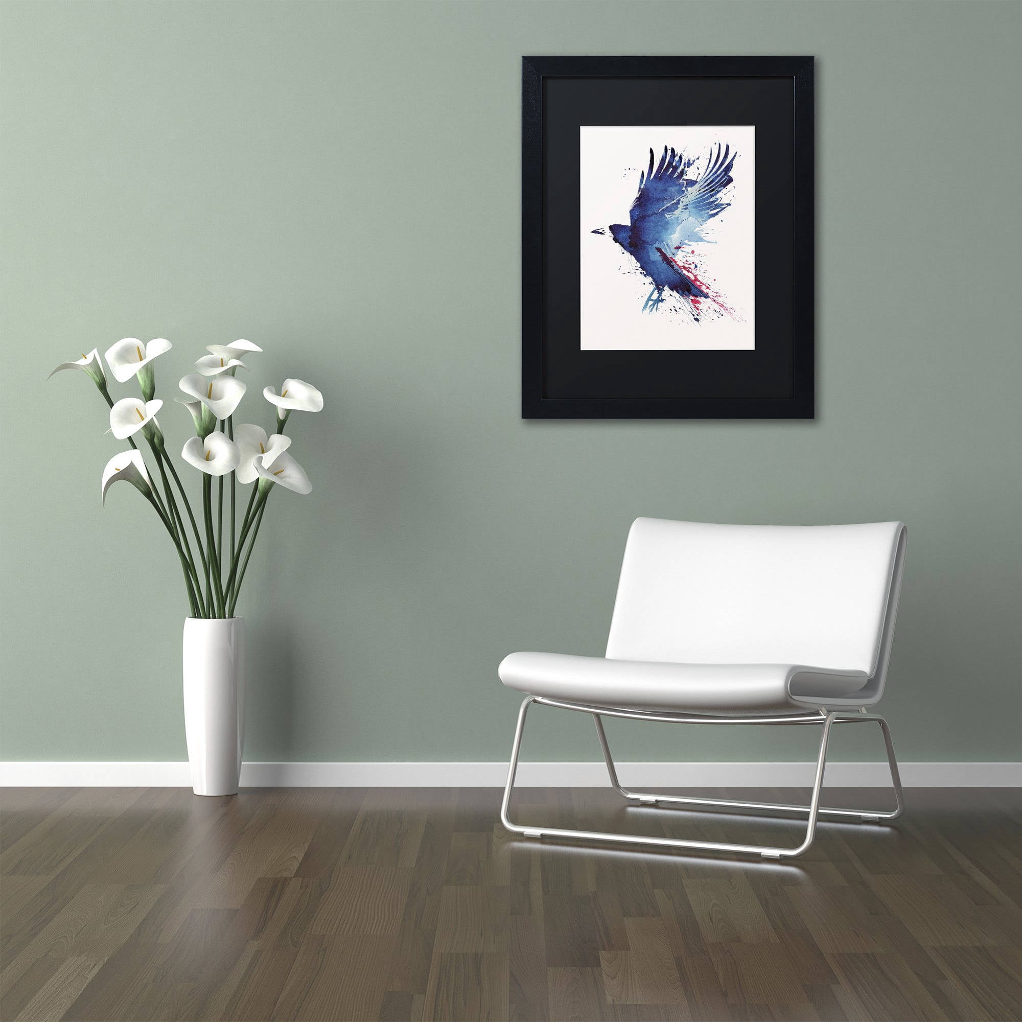 Trademark Fine Art 'Bloody Crow' Canvas Art by Robert Farkas, Black Matte, Black Frame