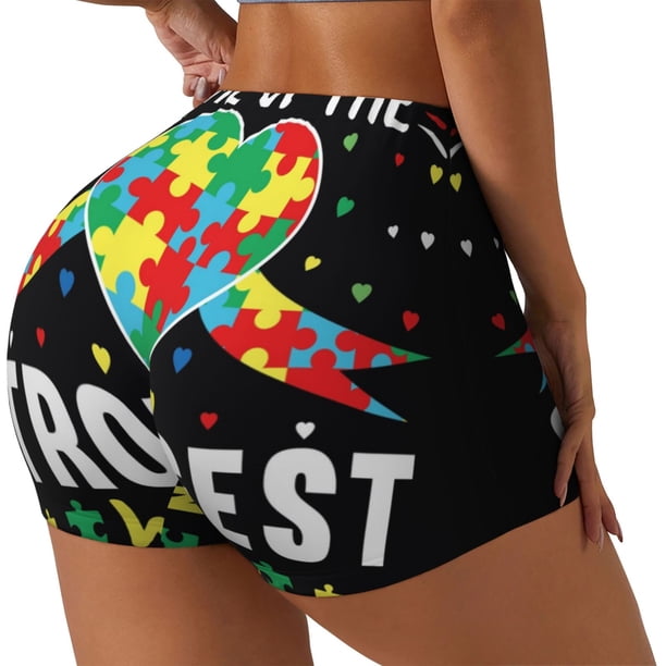 Fotbe I Love With Autism Shorts Sin Costuras – Shorts Deportivos de Cintura Alta para Mujer, Elásticos para Gimnasio, Yoga, Running o Ciclismo-Small
