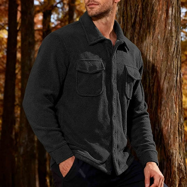 Ceisia Warm Fleece Mens Loose Fit Solid Color Button Down Shirt Jacket Gifts