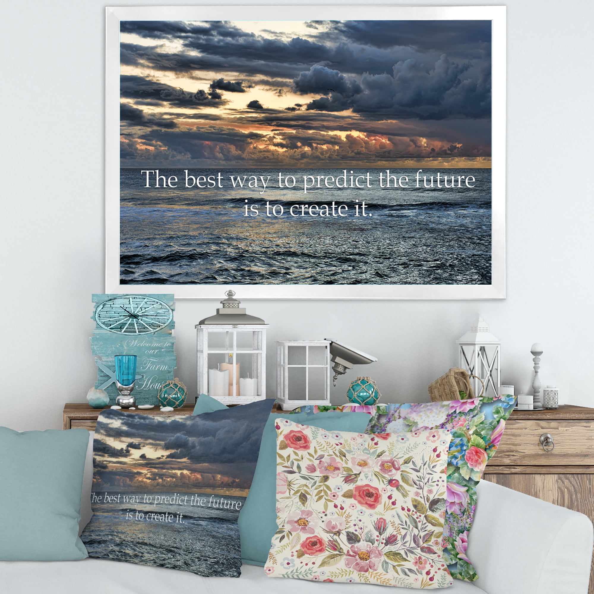 Designart 'The Best Way To Predict The Future Is To Create It Blue Ocean' Nautical & Coastal Framed Art Print