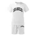 thumbnail image 3 of HOOMEUMY Men's Summer 2 Piece Outfits Short Sleeve Crew Neck T-Shirt Drawstring Shorts Set Solid Color Sportswear Tracksuit Gym Fitness Jogging Suit White M, 3 of 3