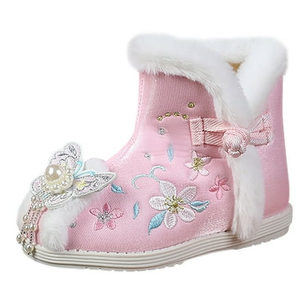 

QYZEU Girls Shoes 12 Big Girls Dress Shoes Ethnic Style Cotton Boots for Toddler Gilrs Cloth Shoes Warm Winter Snow Boots Embroidery Print Shoes