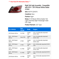 thumbnail image 2 of Right Tail Light Assembly - Compatible with 2014 - 2015 Nissan Altima Sedan 4-Door, 2 of 2