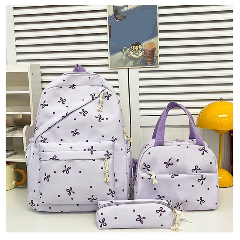 3 Piece Backpack Set, Purple Star Print Nylon Laptop Bag  display picture 2