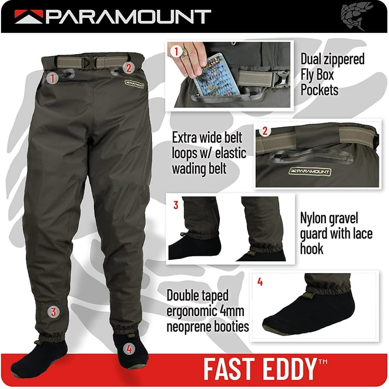 Paramount Outdoors Fast Eddy Men's Guide Pant Stockingfoot Breathable Waders,  Large 