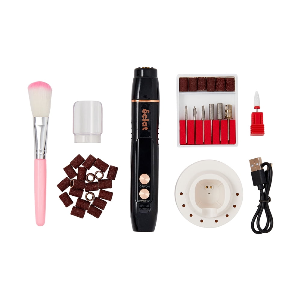 Éclat Cordless Nail Drill Electric File, Professional Efile for Acrylic, Gel, Dip Powder, Portable & Rechargeable Manicure Pedicure Set with LED Light, 7 Drill Bits, Sanding Bands, Brush (Rose Gold)