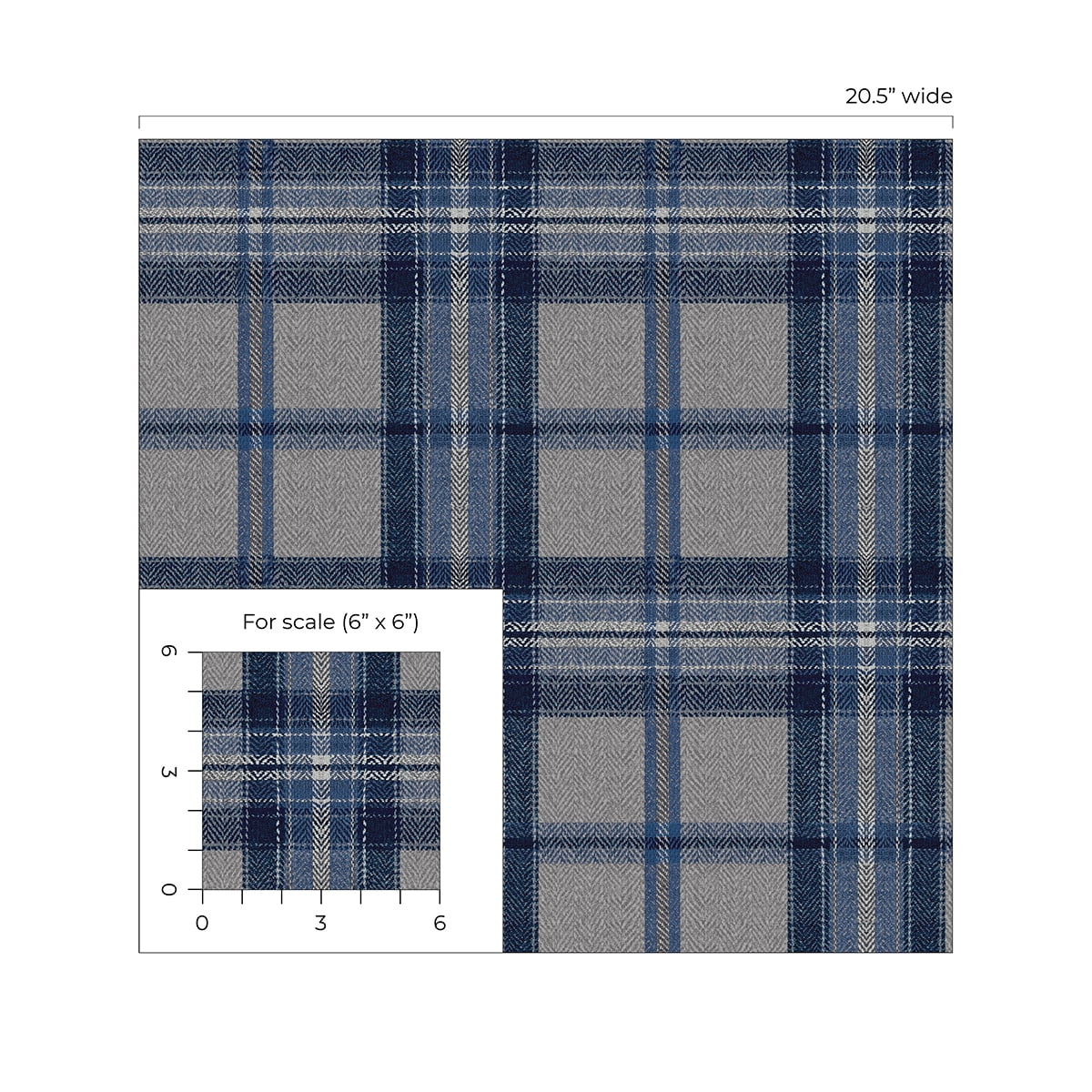 Harry & Grace Blue Smoke Herringbone Plaid Premium Matte Non-Woven Peel and Stick Wallpaper - 20.5 in. W x 18 ft. L Roll