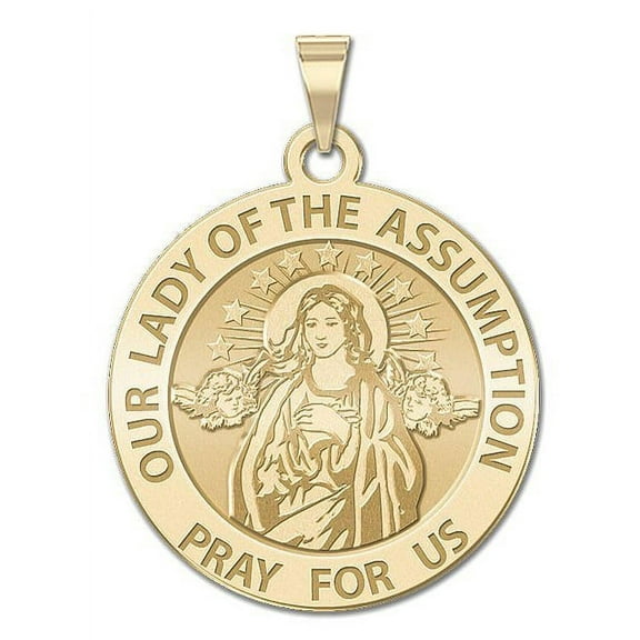 Our Lady of the Assumption Religious Medal  - 1 Inch Size of a Quarter -Solid 14K Yellow Gold