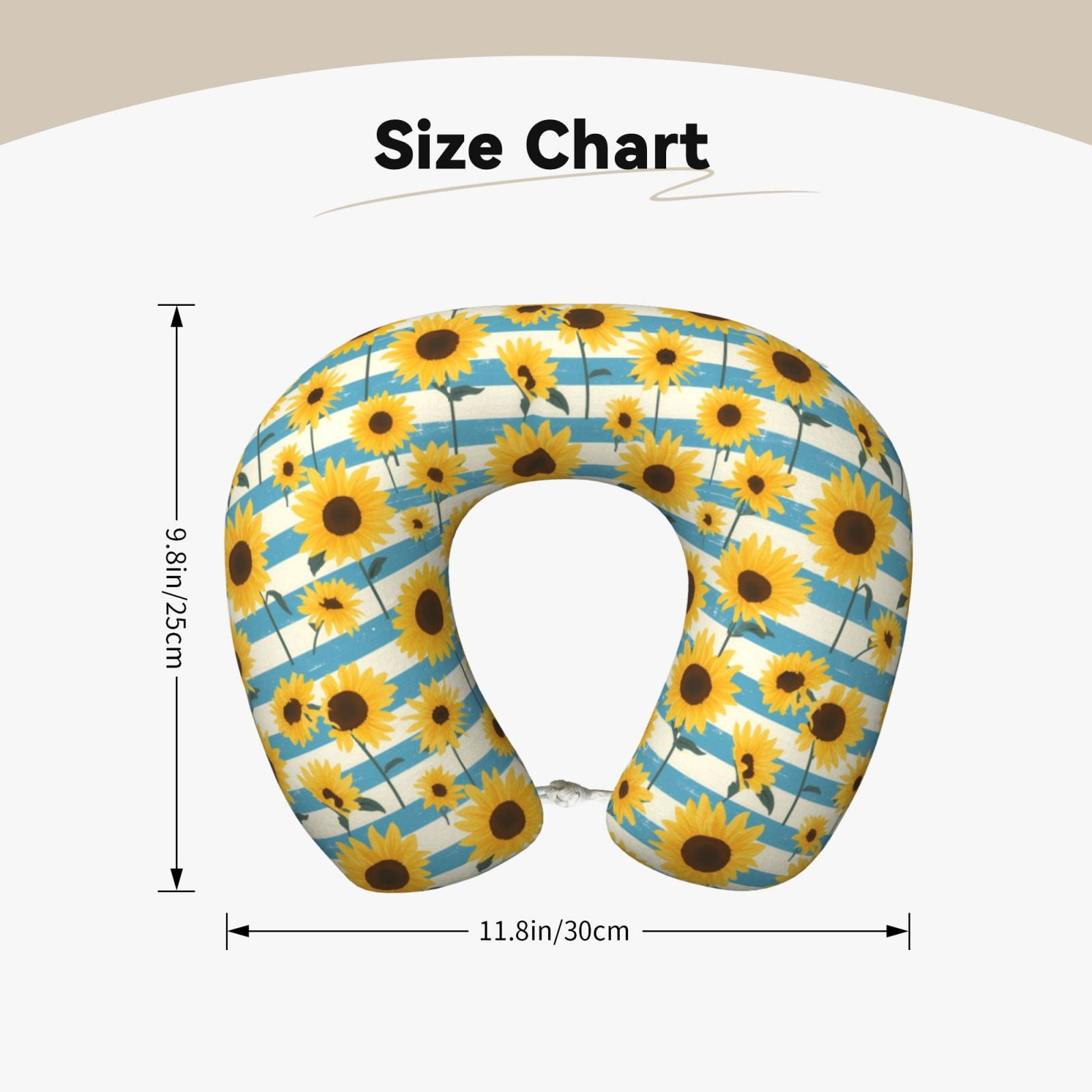 Xecao White Blue Striped Sunflower Print Memory Foam Cervical Neck Pillow Versatile U-Shaped Pillows for Home,Office,Camping,Travelling,Soft Washable Cover
