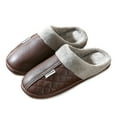 thumbnail image 2 of Rokment Women's Men's Winter Slippers Unisex Leather Fleece Lined Fuzzy House Shoes for Bedroom Home Indoor Cozy Warm Memory Foam Slip on Coffee Size 6, 2 of 4