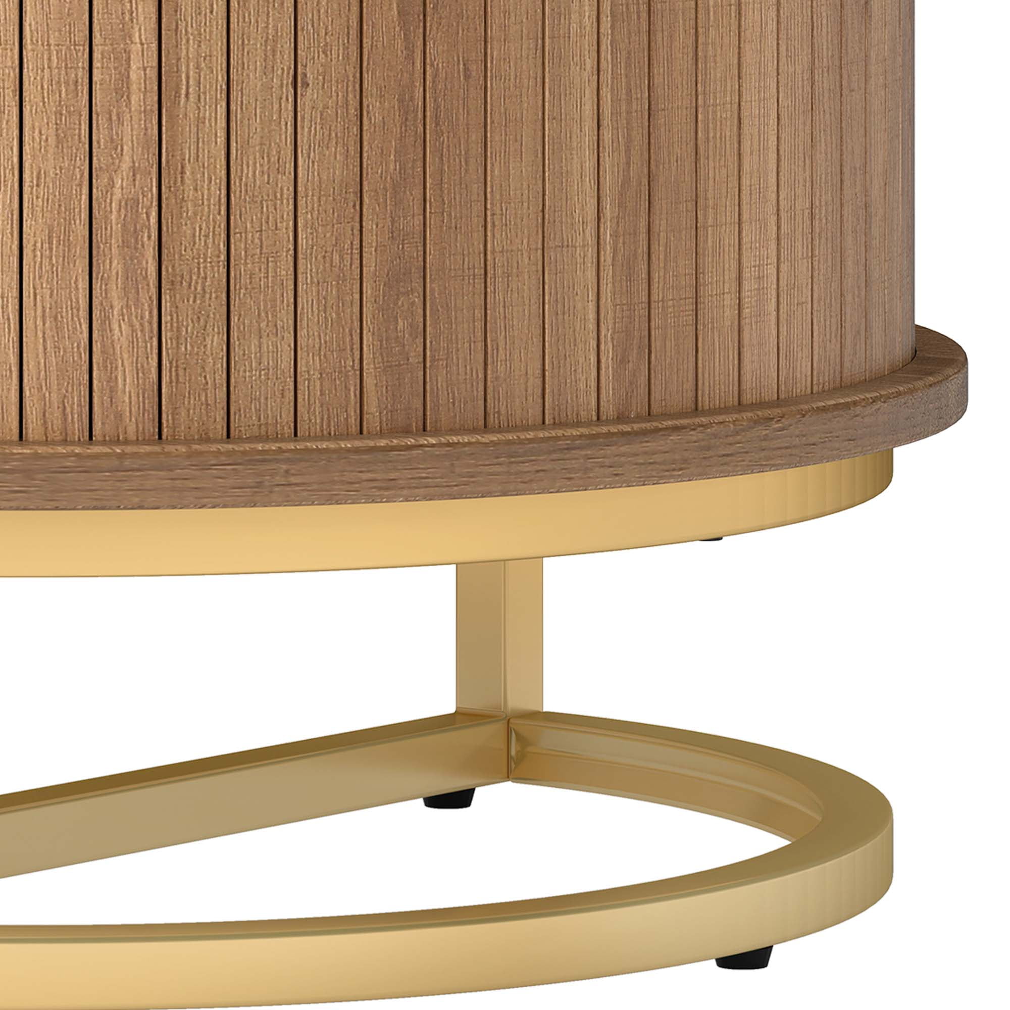 Uforic Oval Coffee Table with Storage & Fluted Sliding Doors for Living Room, Oak