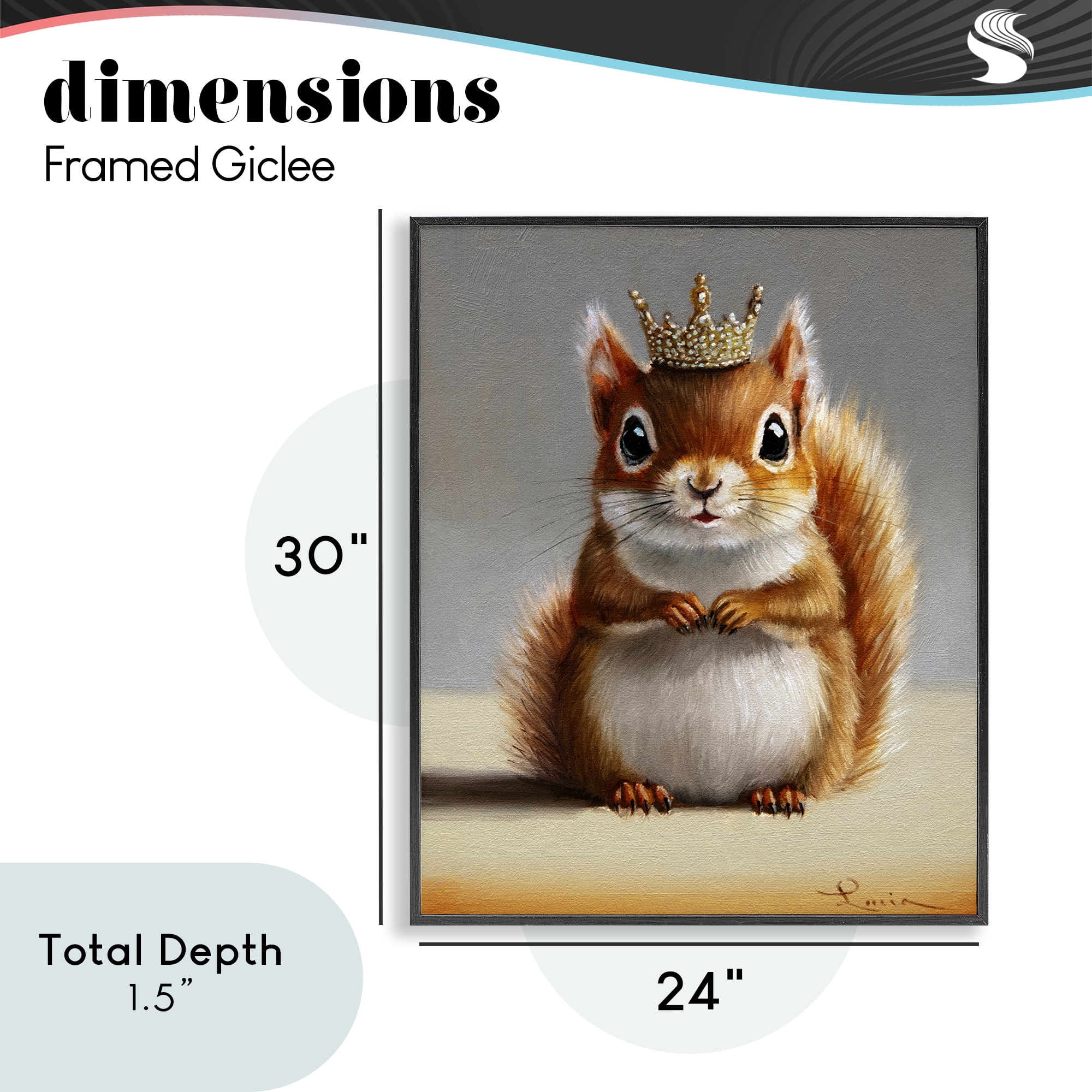 Fancy Crowned Squirrel Black Framed Giclee Art, design by Lucia Heffernan
