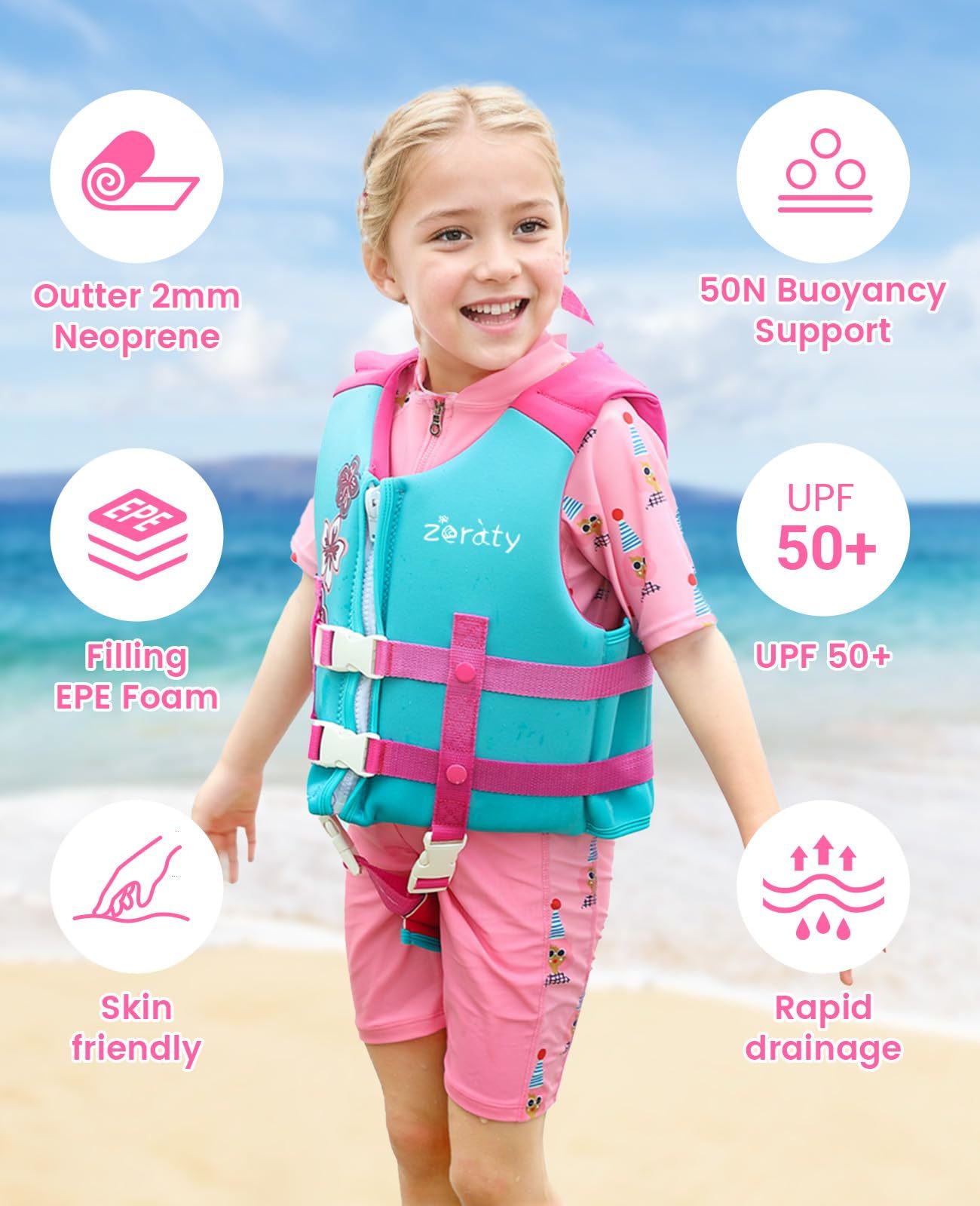 Zeraty Kids UV Resistant Life Jacket Pink photo 4