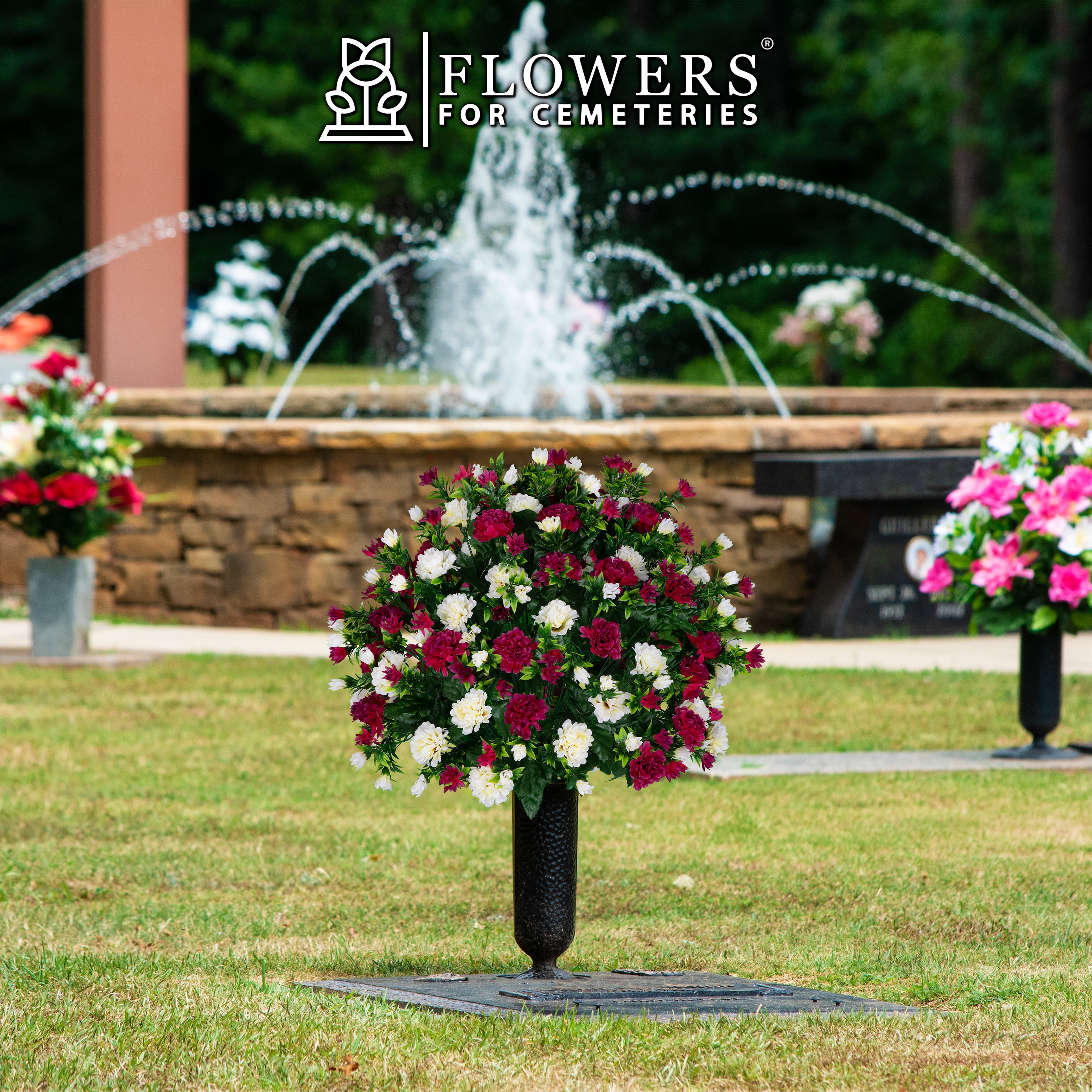 Sympathy Silks Artificial Cemetery Flowers 18" Beauty and Cream Garden Mums for a Cemetery Vase