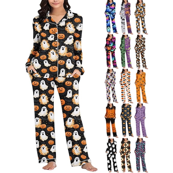 Womens Pajama Sets Long Sleeve Loungewear 2 Piece Fall Sleepwear for Ladies