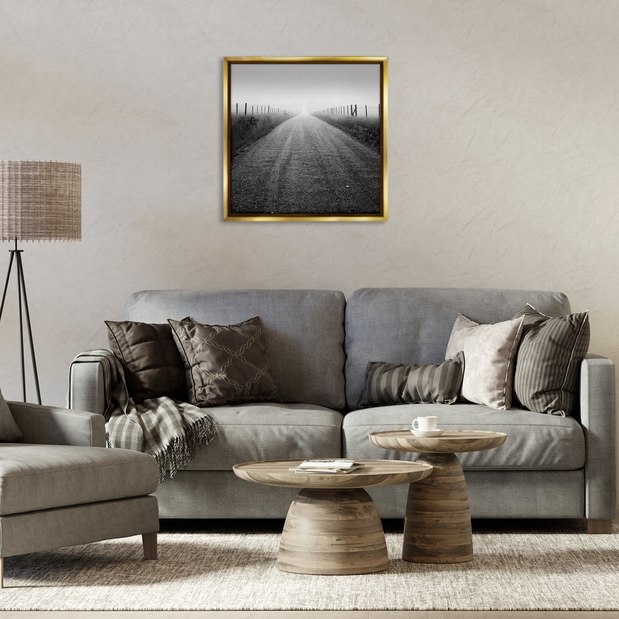 Stupell Industries Foggy Country Road Landscape & Nature Photography Gold Floater Framed Canvas Art Print Wall Art, 25 x 25