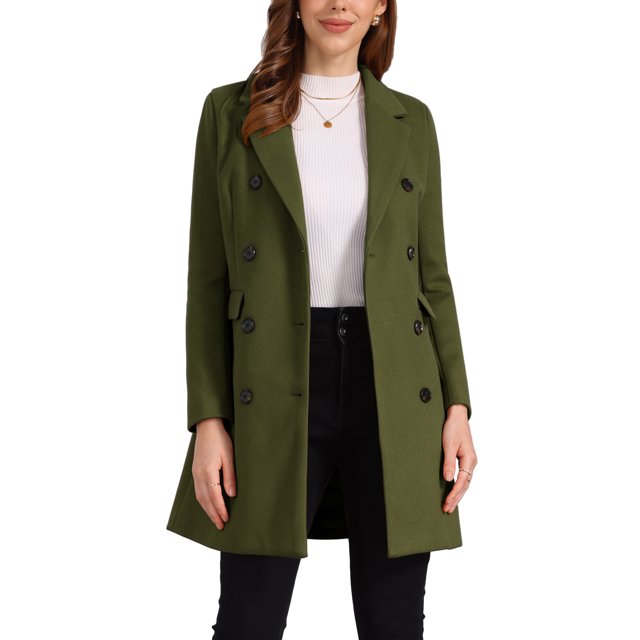 Abrigo de invierno para mujer INSPIRE CHIC con solapa muesca, abrigo trench de doble botonadura, talla XL, verde ejército