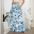 thumbnail image 2 of WTOBBY Women's Floral Print Flowy Flared Maxi Skirt with Ruffle Hem, A-Line Elastic Waist Elegant Tiered Layered Bohemian Long Skirt for Casual Summer and Beach Fashion,Blue L, 2 of 5