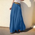 thumbnail image 5 of Boho Skirt for Women Cotton and Linen Solid Elastic Waist Midi Maxi Skirts A-line Skirt With Belt Blue S, 5 of 5