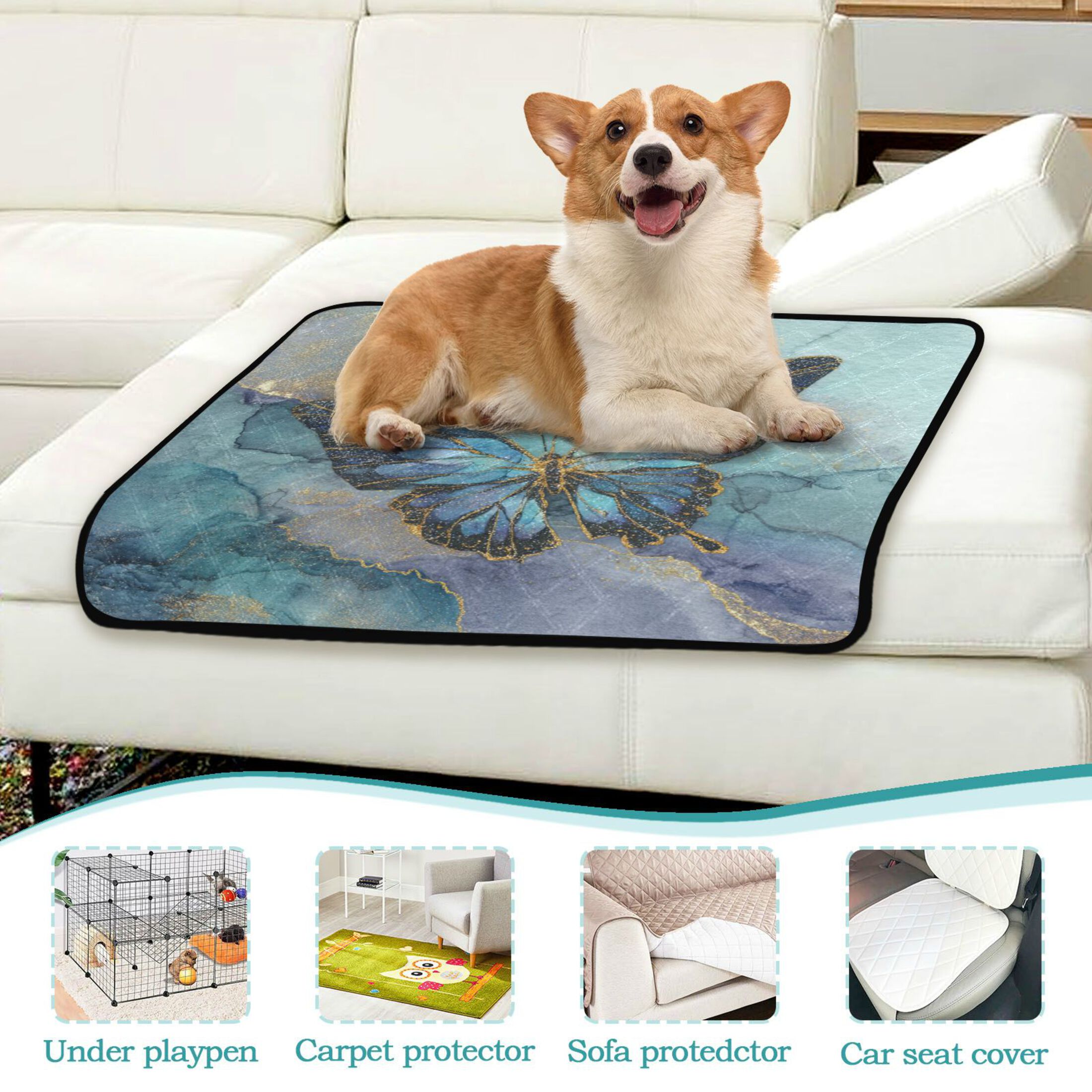Qxltty Marble Butterfly Cat litter Pads Pet Set of 3 Diaper Mats Center Anti-leakage Layer Absorbent Soft and Comfortable