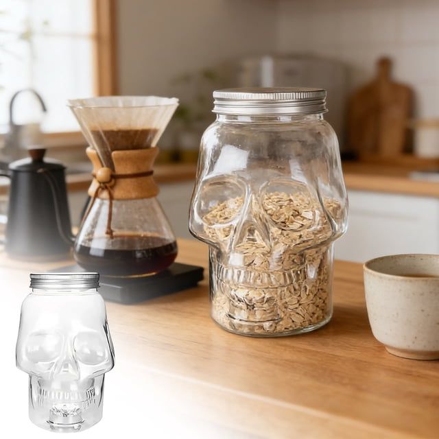 Botella de plástico con forma de calavera para bebidas | Envase transparente desechable para bebidas frías | Boca ancha con tapa de aluminio para zumos, agua y cócteles