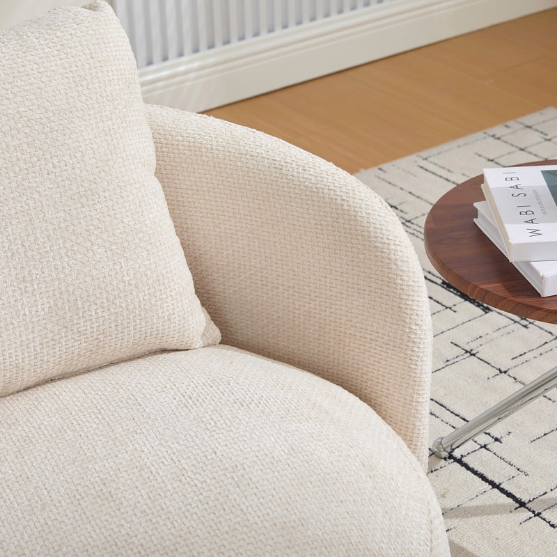 360° Modern Swivel Barrel Accent Chair, Chenille Upholstered Lounge Armchair with Pillow, Comfy Round Sofa Reading Chair for Living Room, Bedroom, Beige