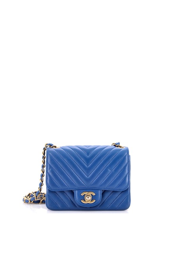 Pre-Owned Square Classic Single Flap Bag Chevron Lambskin Mini By Rebag