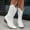 U8-White, variant on XDDLITP Women's Western Cowboy Boots Hollow-Out Low Chunky Heel Mid-Calf Retro Pull-On Pointed Toe Country Style​,Light Brown 42(US-8.5)