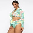 thumbnail image 3 of Ensemble Bikini Rétro à Fleurs Taille Haute Froncé pour Femmes, Haut à Manches Courtes avec Nœud devant et Volants, 3 of 6