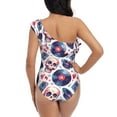 thumbnail image 5 of Cauagu record rock music Skull Print Women's Sexy One Piece Swimsuits One Shoulder Ruffle Tummy Control Bathing Suit Slimming Swimwear-Small, 5 of 6