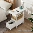 thumbnail image 3 of End Table with Charging Station, Narrow Side Table with Drawer and USB Ports & Power Outlets, Nightstand Bedside Tables for Small Spaces, Bedroom, Living Room, White, 3 of 7