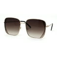 thumbnail image 3 of Womens Large Rectangular Metal Rim Designer Sunglasses Gold Black Brown Smoke, 3 of 4