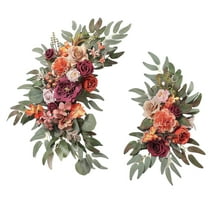 Kuntesetty 2 Pieces Floral Backdrop Artificial Flower Swag Rustic Handmade Silk Flowers for Red