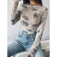thumbnail image 5 of Mesh Top Mesh Crop Top for Women Y2K Long Sleeve Crew Neck Top Cream White S, 5 of 7