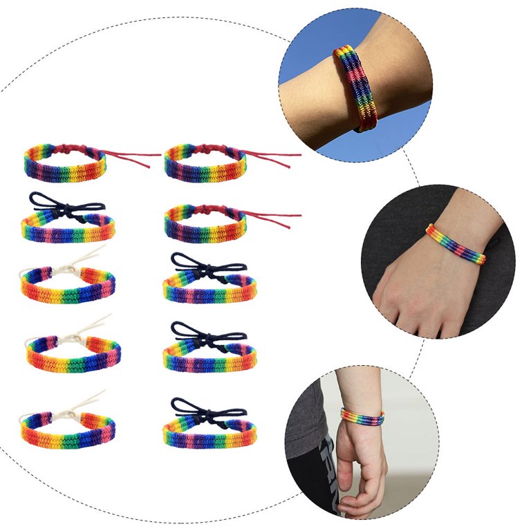 Hand Knitted DIY Rainbow Unisex Bracelet Gay Pride 10pcs Wristbands Lovers 6 Manual to Weave Cotton Bracelets Gifts Time for Christmas